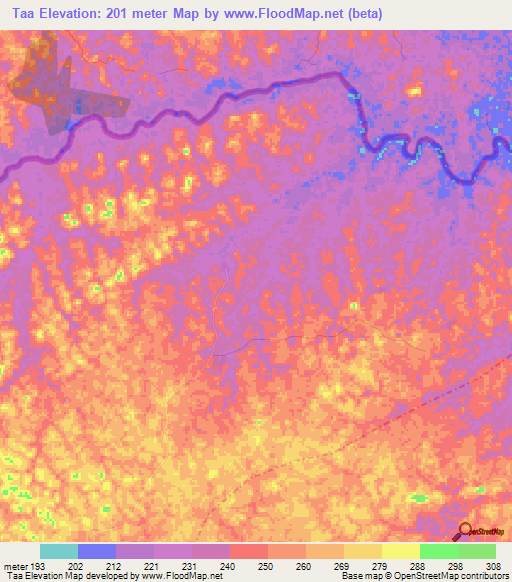 Taa,Liberia Elevation Map