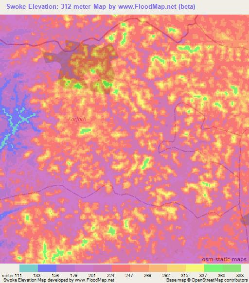 Swoke,Liberia Elevation Map
