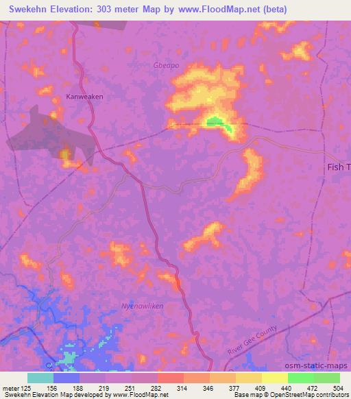 Swekehn,Liberia Elevation Map
