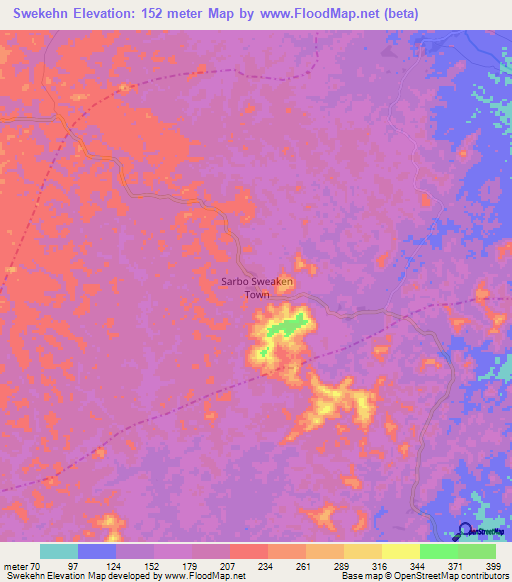 Swekehn,Liberia Elevation Map