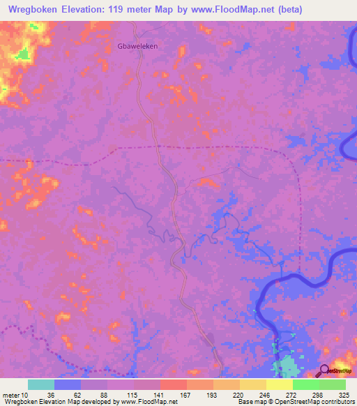Wregboken,Liberia Elevation Map