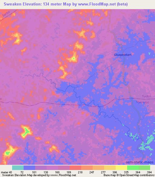Sweaken,Liberia Elevation Map