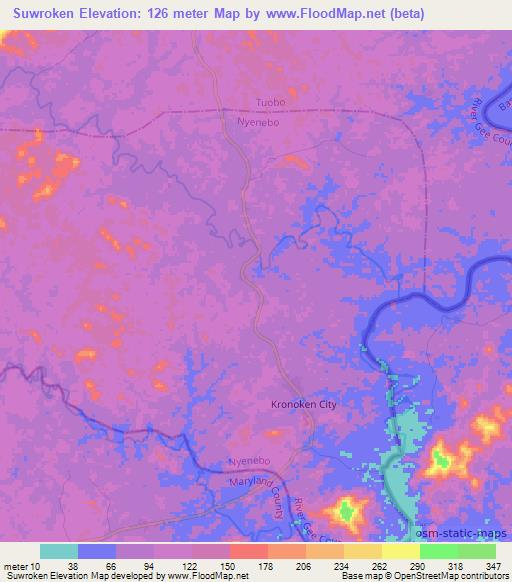 Suwroken,Liberia Elevation Map