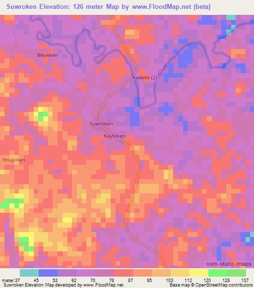 Suwroken,Liberia Elevation Map
