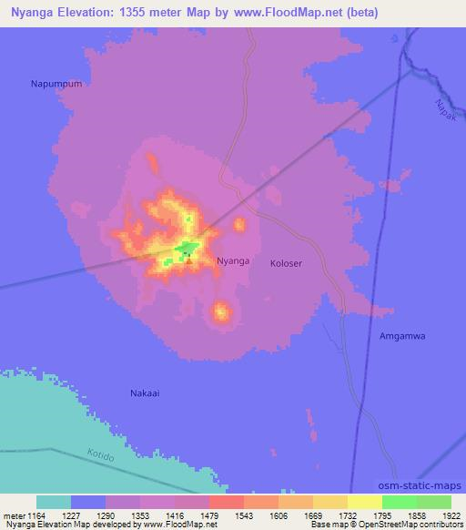 Nyanga,Uganda Elevation Map