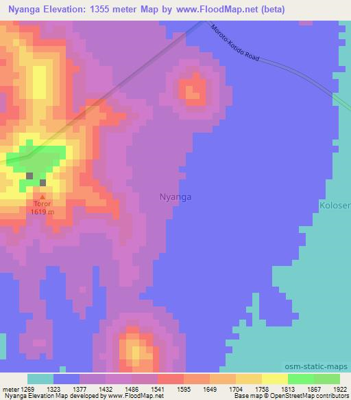 Nyanga,Uganda Elevation Map