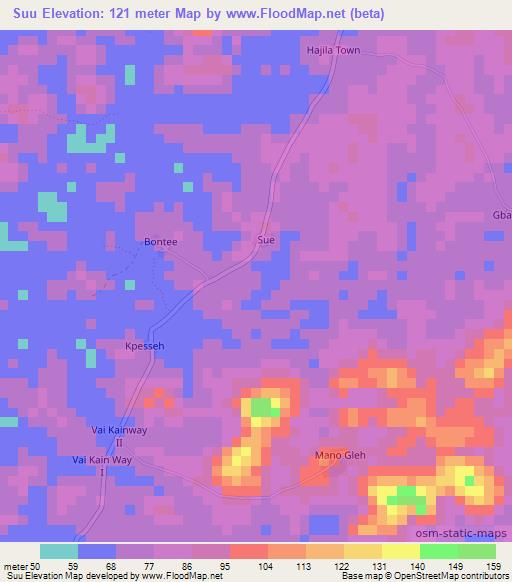 Suu,Liberia Elevation Map