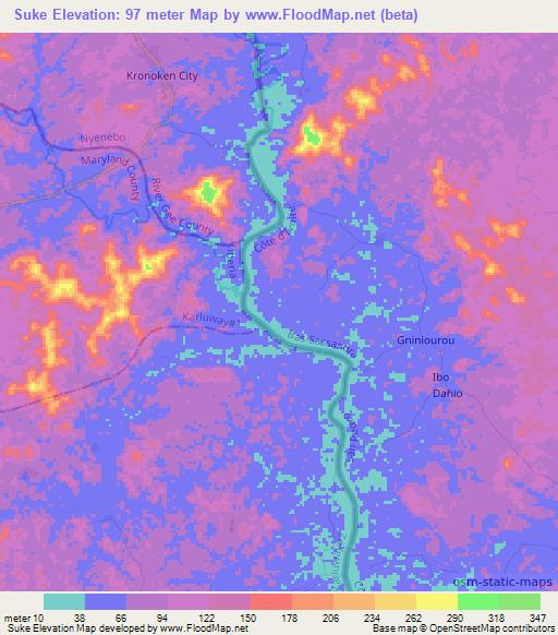 Suke,Liberia Elevation Map