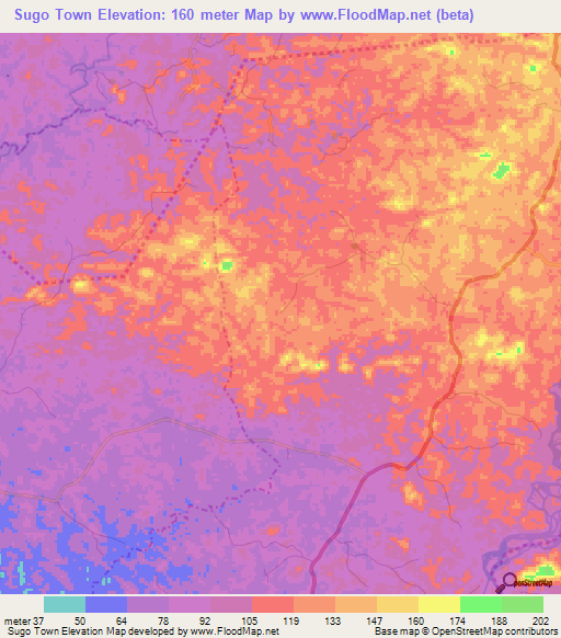 Sugo Town,Liberia Elevation Map