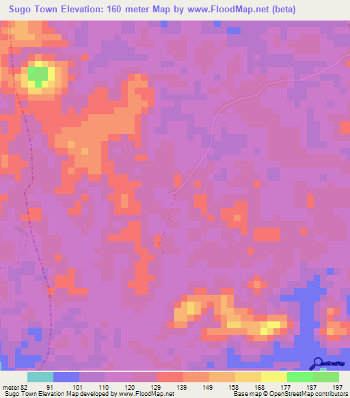 Sugo Town,Liberia Elevation Map