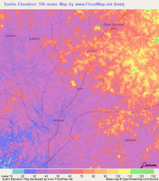 Suehn,Liberia Elevation Map