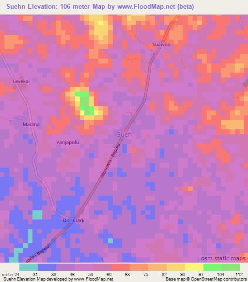 Suehn,Liberia Elevation Map