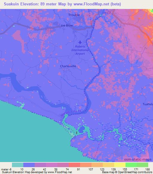 Suakuin,Liberia Elevation Map