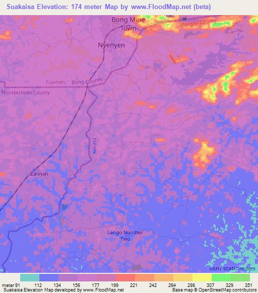 Suakaisa,Liberia Elevation Map
