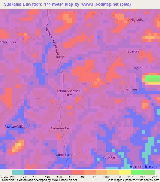 Suakaisa,Liberia Elevation Map