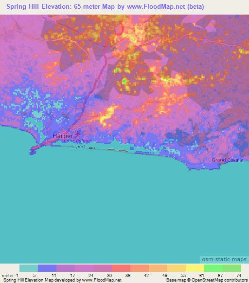 Spring Hill,Liberia Elevation Map