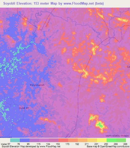 Soyobli,Liberia Elevation Map