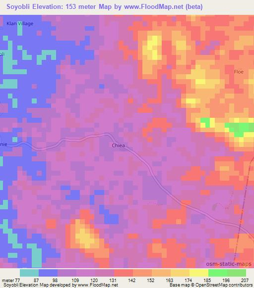 Soyobli,Liberia Elevation Map