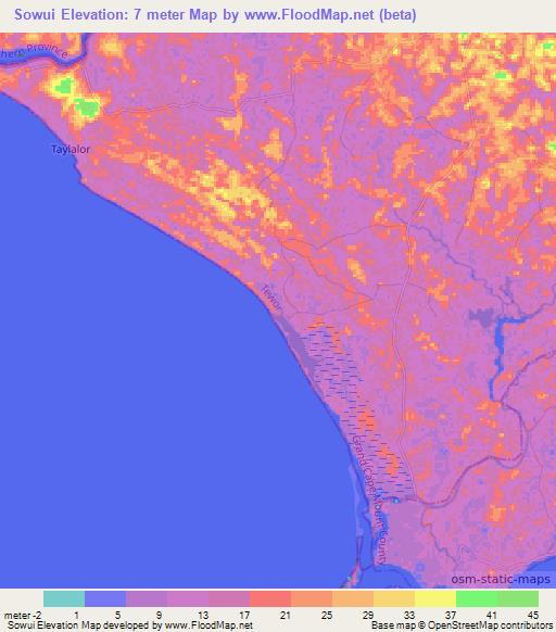 Sowui,Liberia Elevation Map