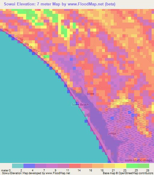 Sowui,Liberia Elevation Map