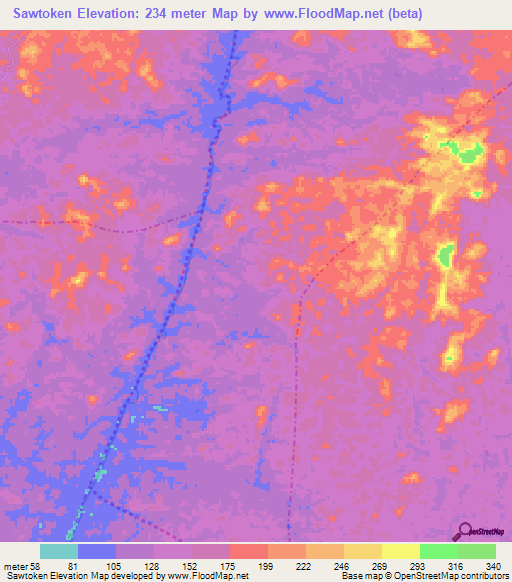 Sawtoken,Liberia Elevation Map