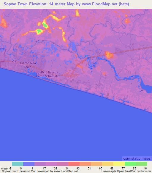 Sopwe Town,Liberia Elevation Map
