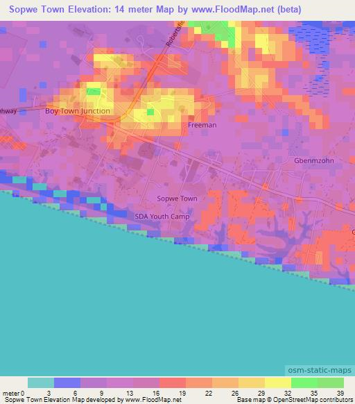 Sopwe Town,Liberia Elevation Map