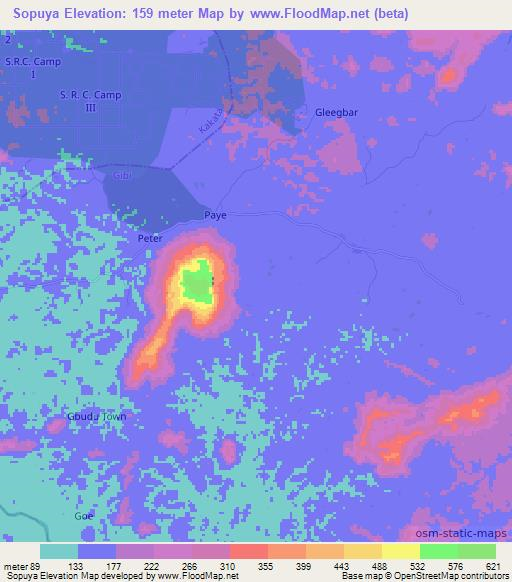Sopuya,Liberia Elevation Map