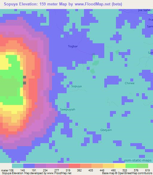 Sopuya,Liberia Elevation Map