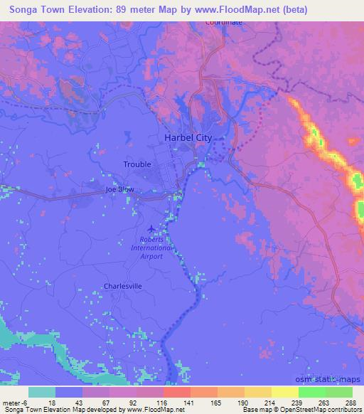 Songa Town,Liberia Elevation Map