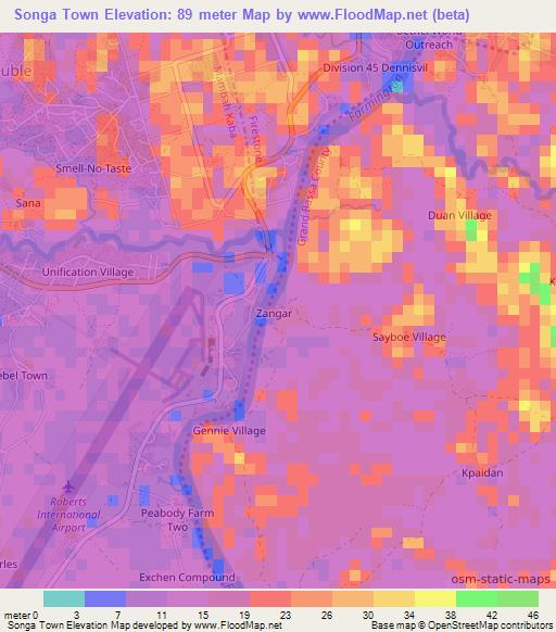 Songa Town,Liberia Elevation Map