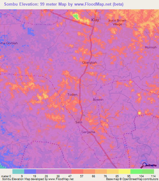 Sombu,Liberia Elevation Map