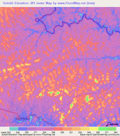 Solobli,Liberia Elevation Map