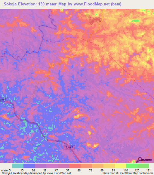 Sokoja,Liberia Elevation Map