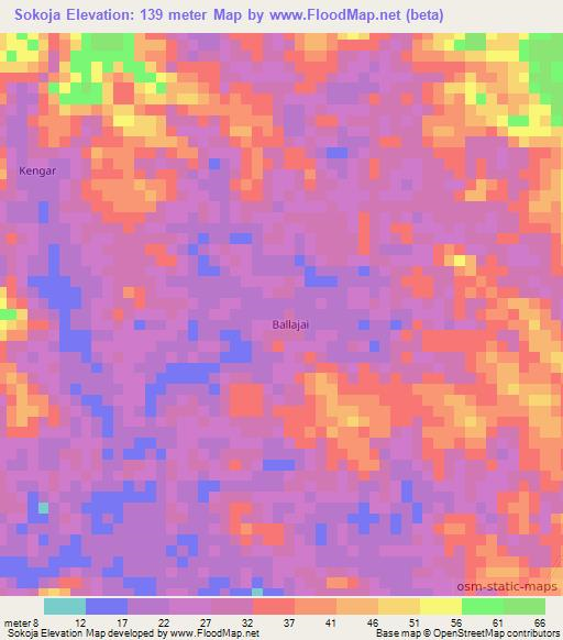 Sokoja,Liberia Elevation Map