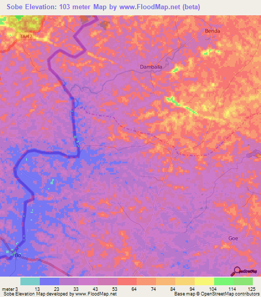Sobe,Liberia Elevation Map