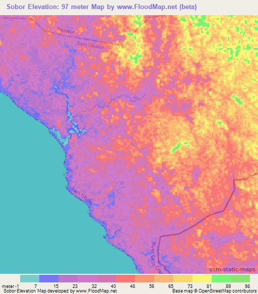 Sobor,Liberia Elevation Map