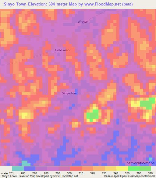 Sinyo Town,Liberia Elevation Map