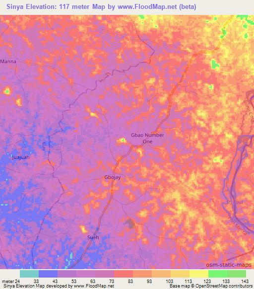 Sinya,Liberia Elevation Map