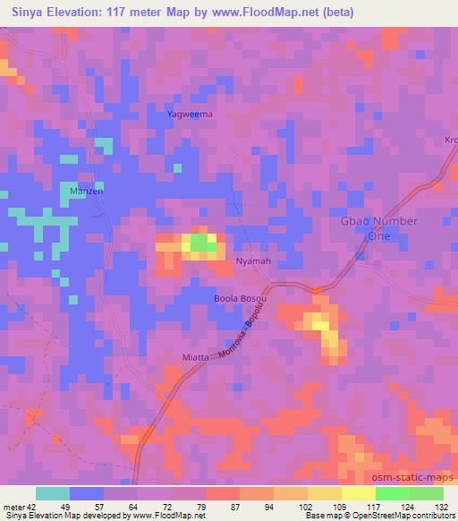 Sinya,Liberia Elevation Map