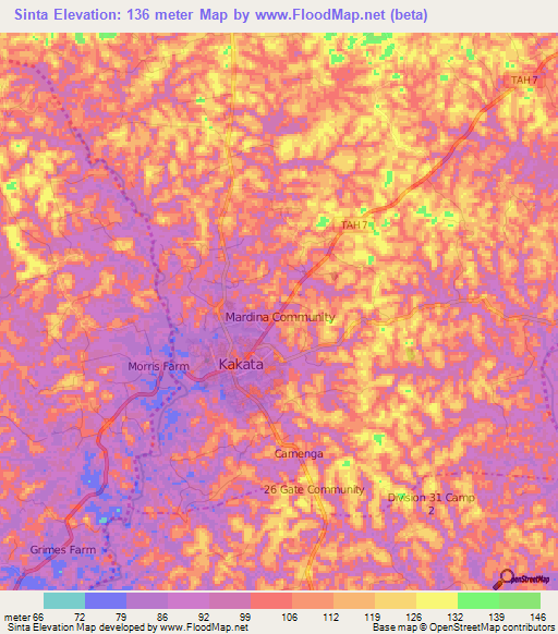 Sinta,Liberia Elevation Map