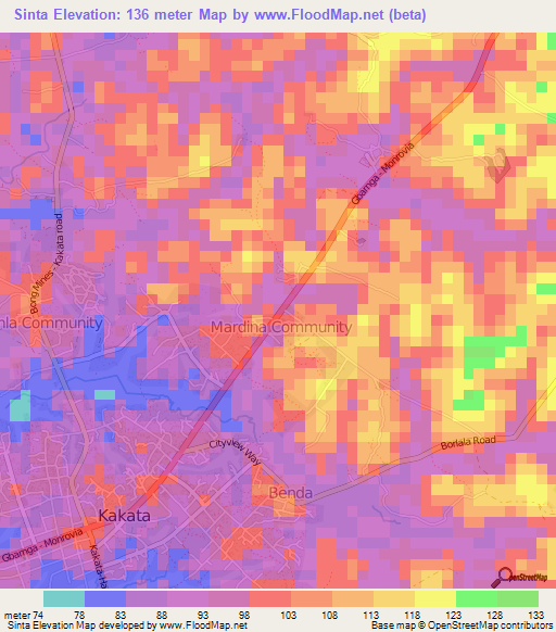 Sinta,Liberia Elevation Map
