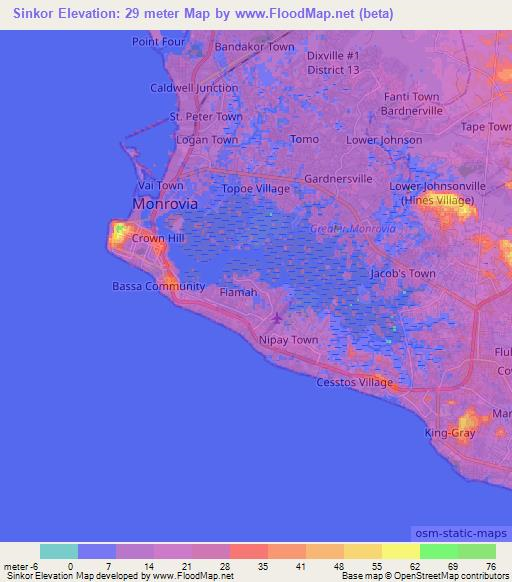 Sinkor,Liberia Elevation Map