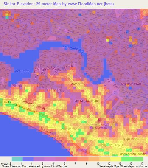 Sinkor,Liberia Elevation Map