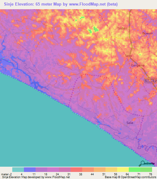 Sinje,Liberia Elevation Map