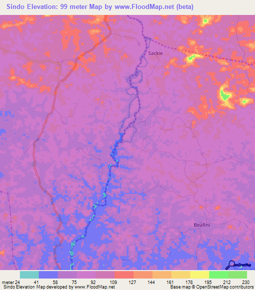 Sindo,Liberia Elevation Map