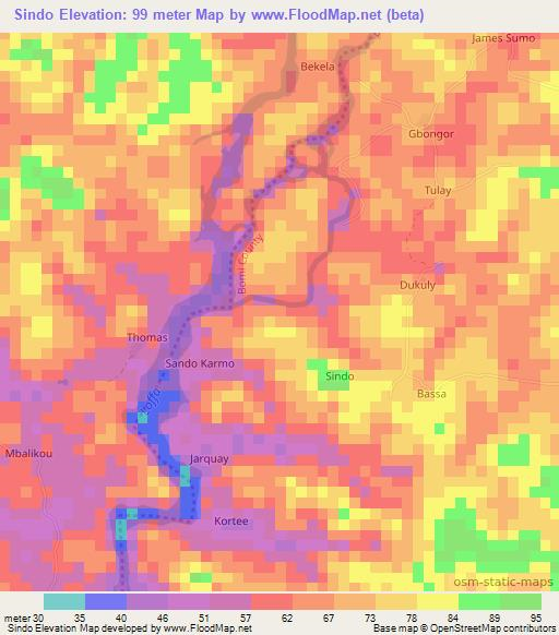 Sindo,Liberia Elevation Map