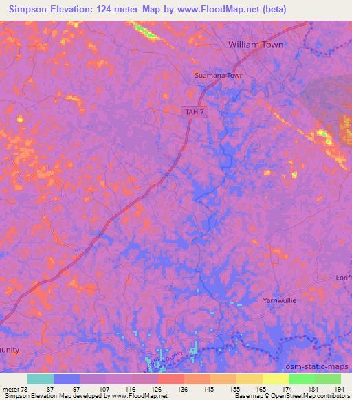 Simpson,Liberia Elevation Map