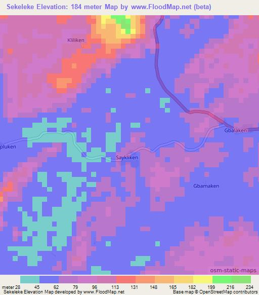 Sekeleke,Liberia Elevation Map