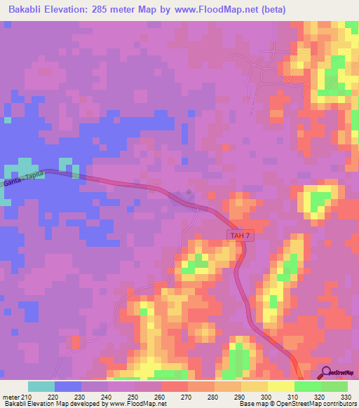 Bakabli,Liberia Elevation Map